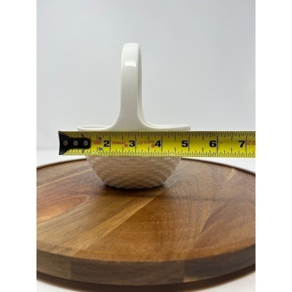 White Ceramic Basket Trinket Dish Handle Holder Small Decor Accent - Picture 7 of 9
